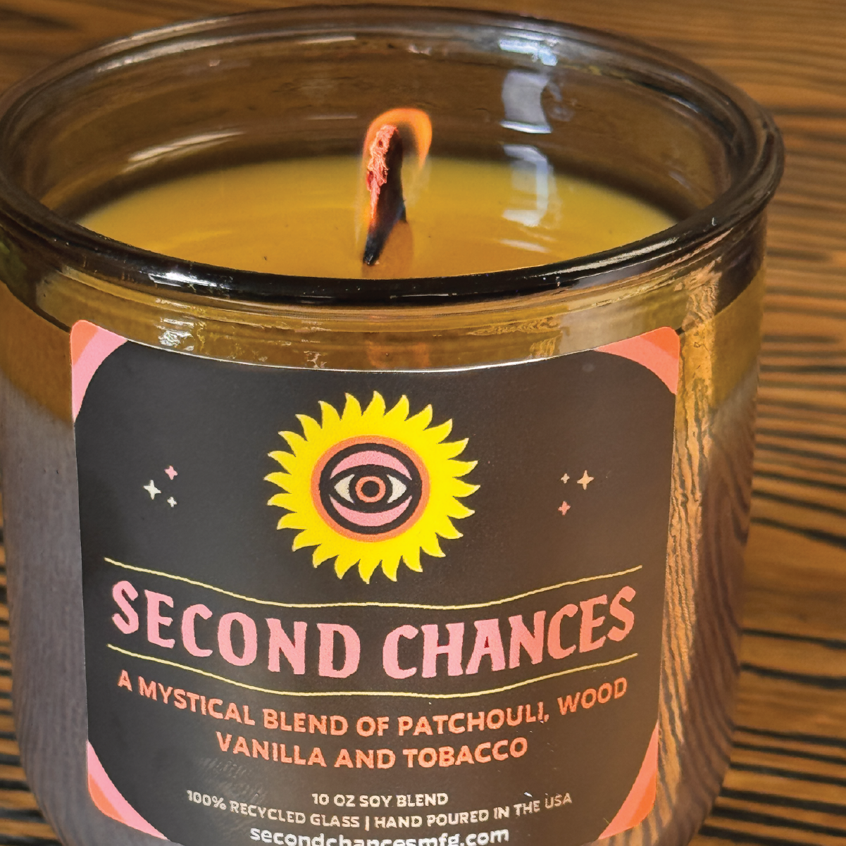 Recycled Glass Candle- Patchouli + Tobacco